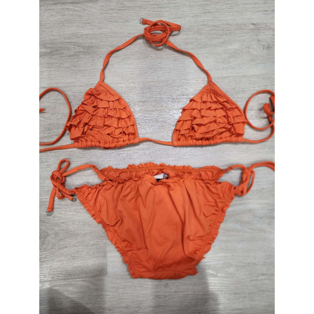 Gilly Hicks Orange Ruffle Triangle Bikini Swimsuit Set Size M Beachwear Used - Picture 6 of 8